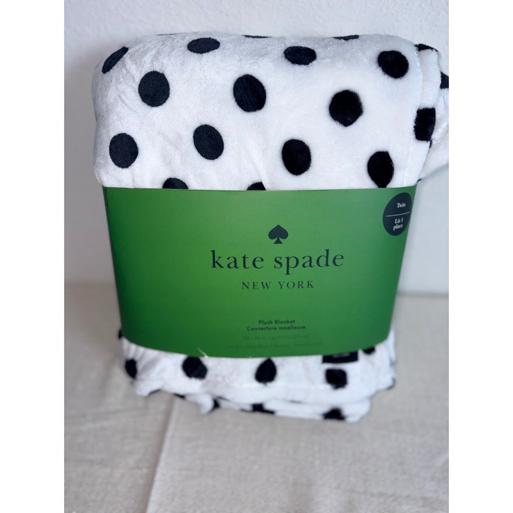 Kate Spade Plush Blanket Twin White Black NEW Lia Dot Polka Dot Soft 68 x 90”